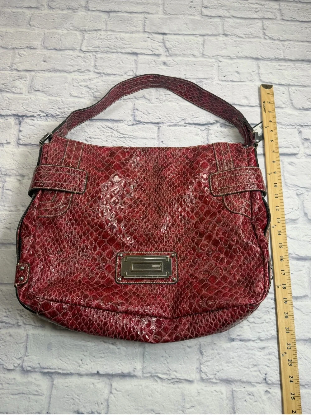 NWT GUESS Red Snake-Embossed Hobo Bag